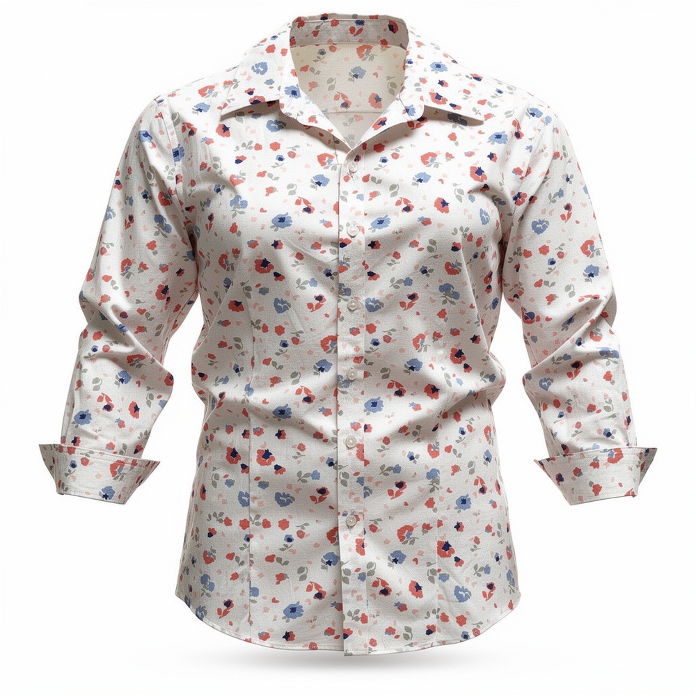 L.L. Bean Medium White Floral Button-Down Shirt – Wrinkle Free. Size - M